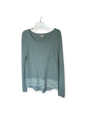 Lucky Brand Cotton-Blend Pullover Seafoam Sweater with Lace Bottom Size Medium